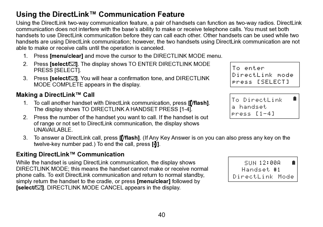 Uniden DCT758 manual Using the DirectLink Communication Feature, Making a DirectLink Call, Exiting DirectLink Communication 