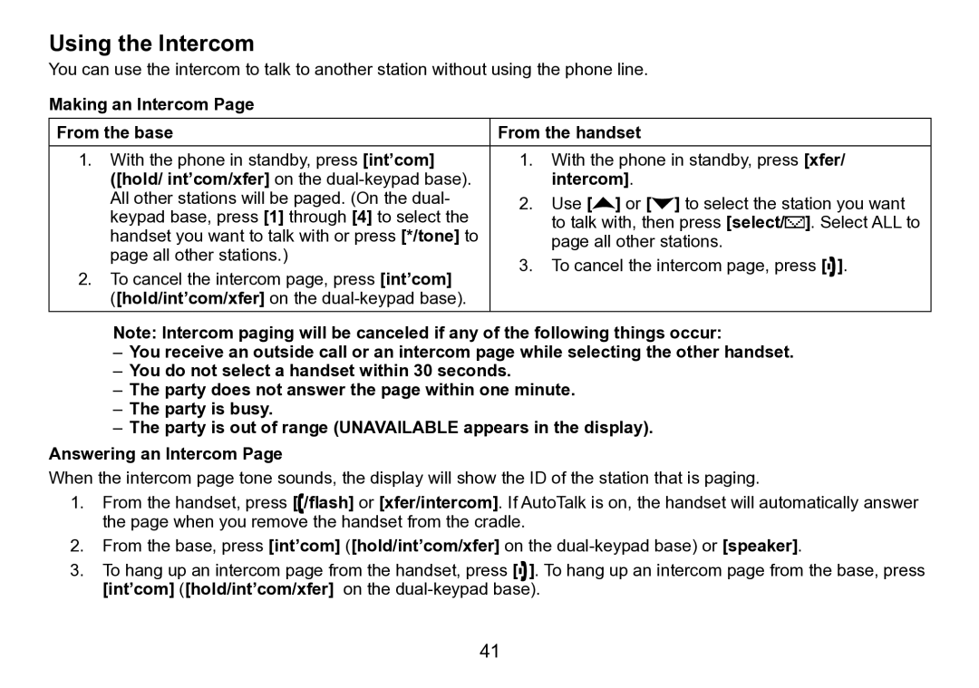 Uniden DCT758 manual Using the Intercom, Making an Intercom From the base From the handset 