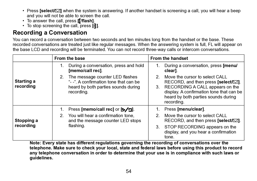 Uniden DCT758 manual Recording a Conversation 