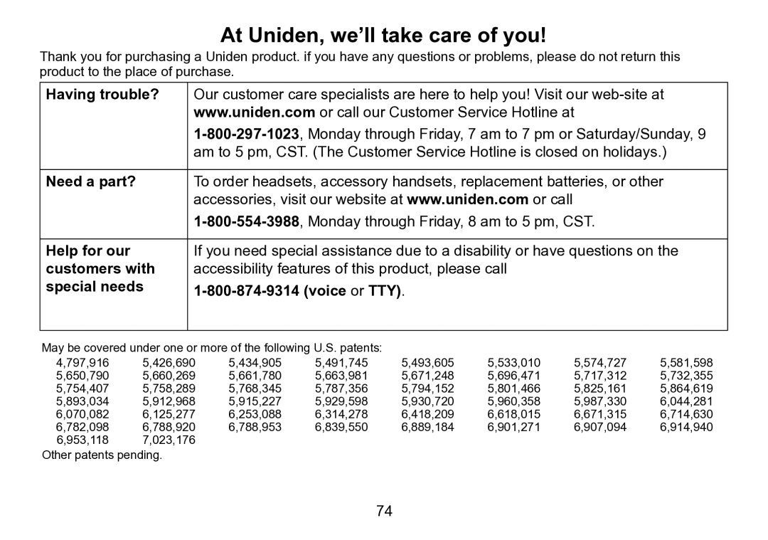 Uniden DCT758 manual At Uniden, we’ll take care of you 