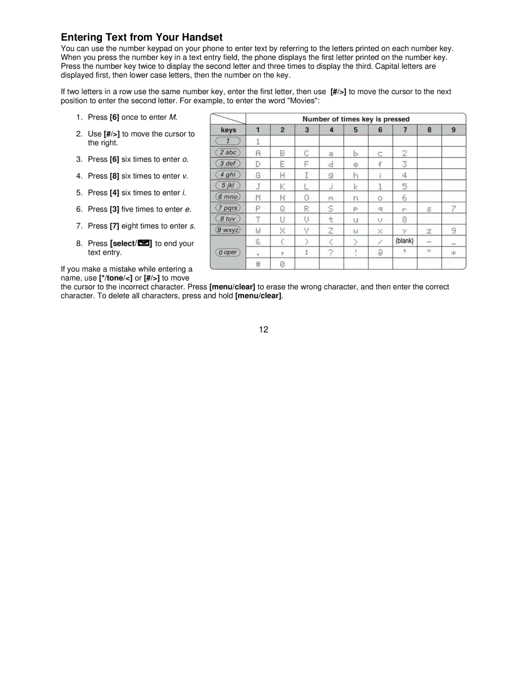 Uniden DCT7085, DCT7585 manual Entering Text from Your Handset 