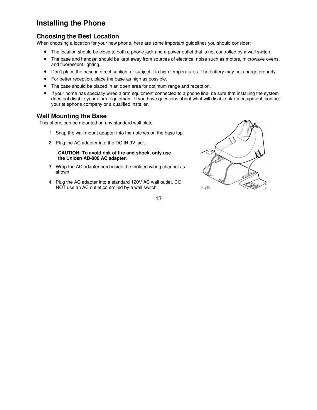 Uniden DCT7585, DCT7085 manual Installing the Phone, Choosing the Best Location, Wall Mounting the Base 