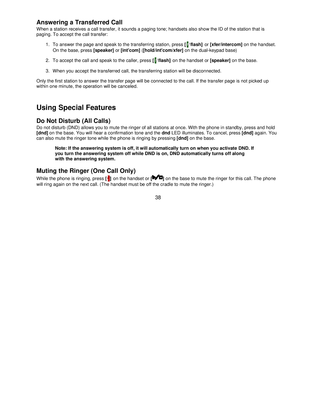 Uniden DCT7085, DCT7585 manual Using Special Features, Answering a Transferred Call, Do Not Disturb All Calls 