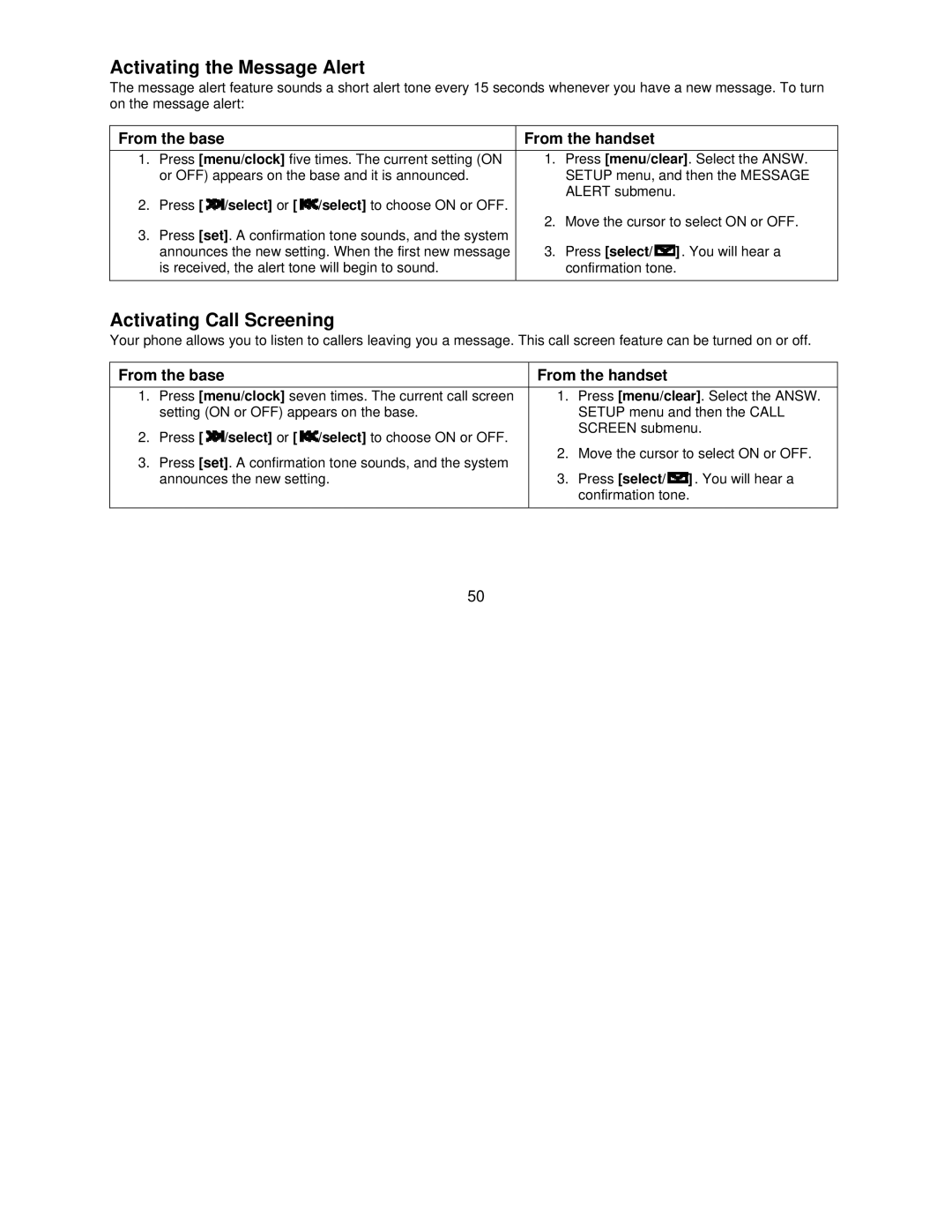 Uniden DCT7085, DCT7585 manual Activating the Message Alert, Activating Call Screening 