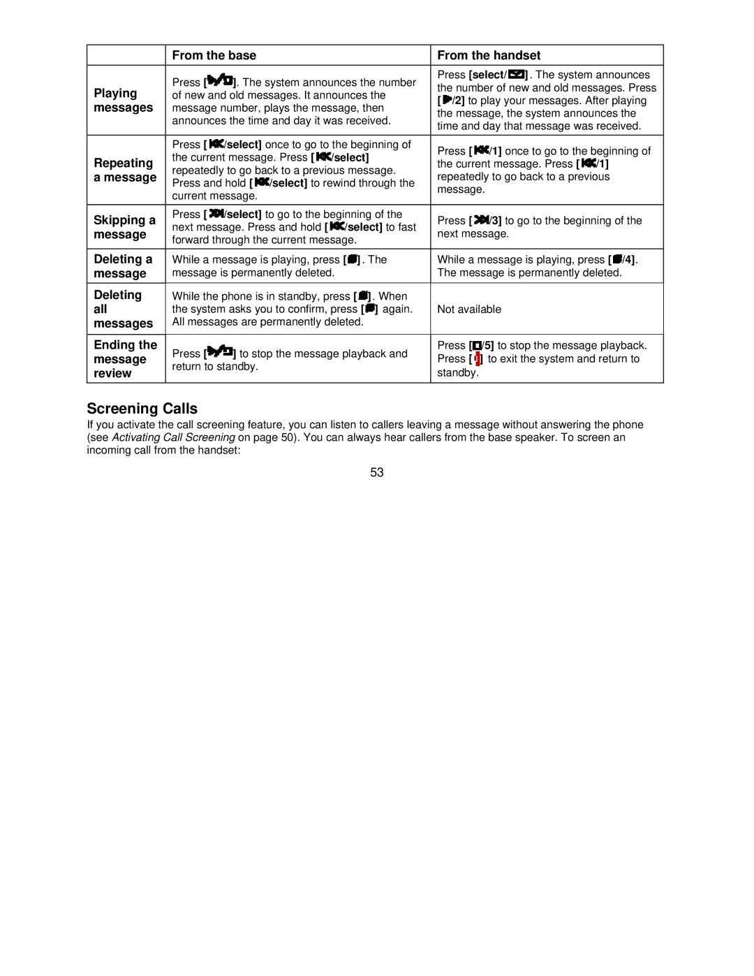 Uniden DCT7585, DCT7085 manual Screening Calls 