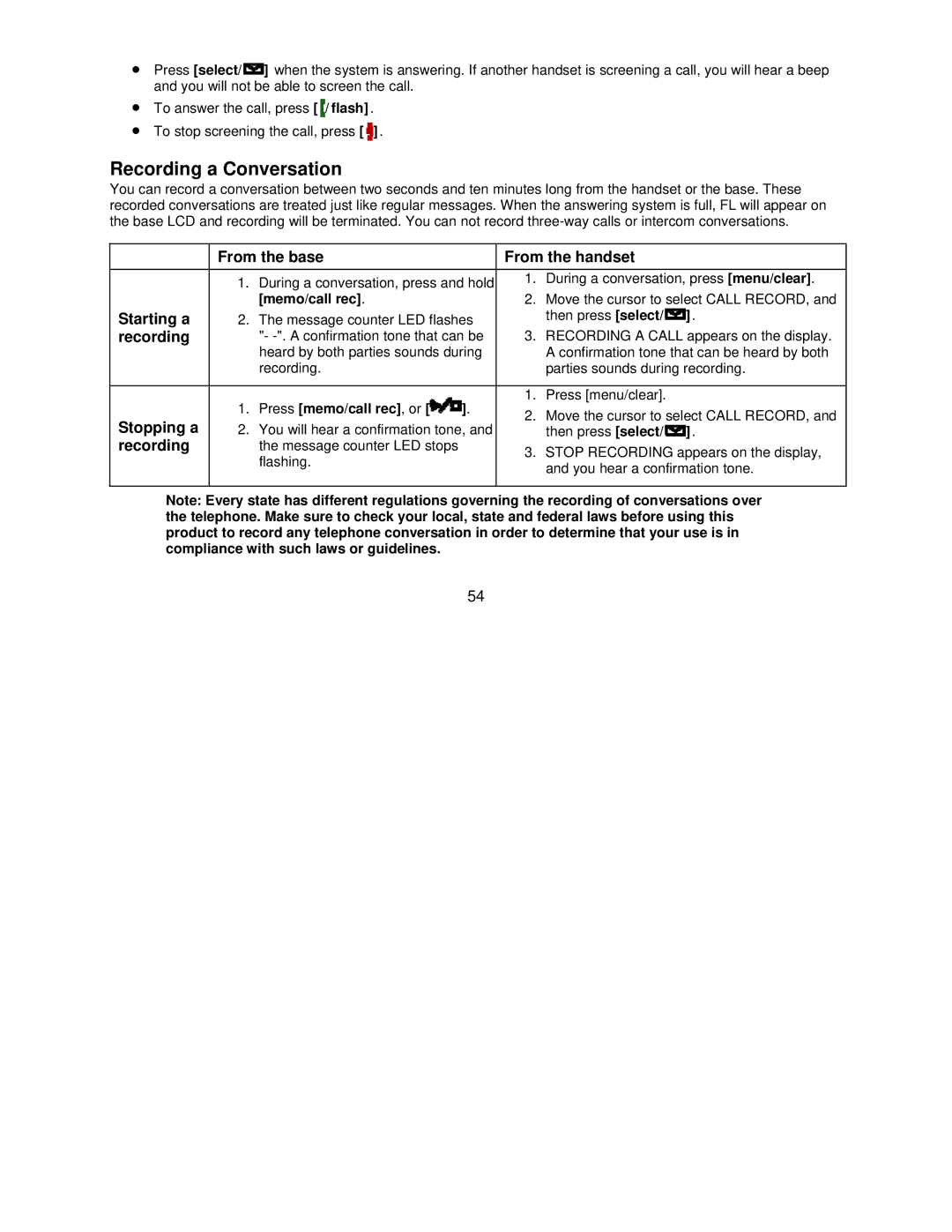 Uniden DCT7085, DCT7585 manual Recording a Conversation, Starting a, Stopping a, Press memo/call rec, or 