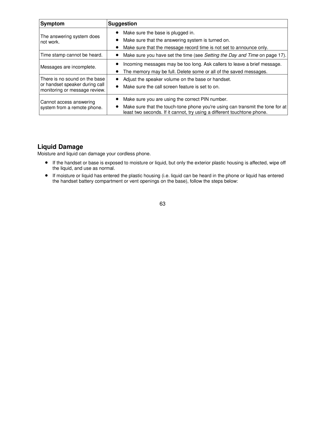 Uniden DCT7585, DCT7085 manual Liquid Damage 