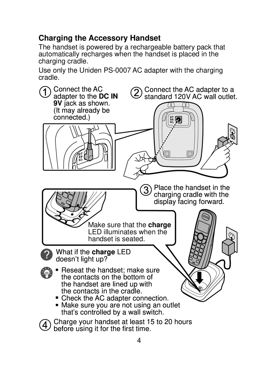 Uniden Uniden DCX150, DCX150 Series manual Charging the Accessory Handset 