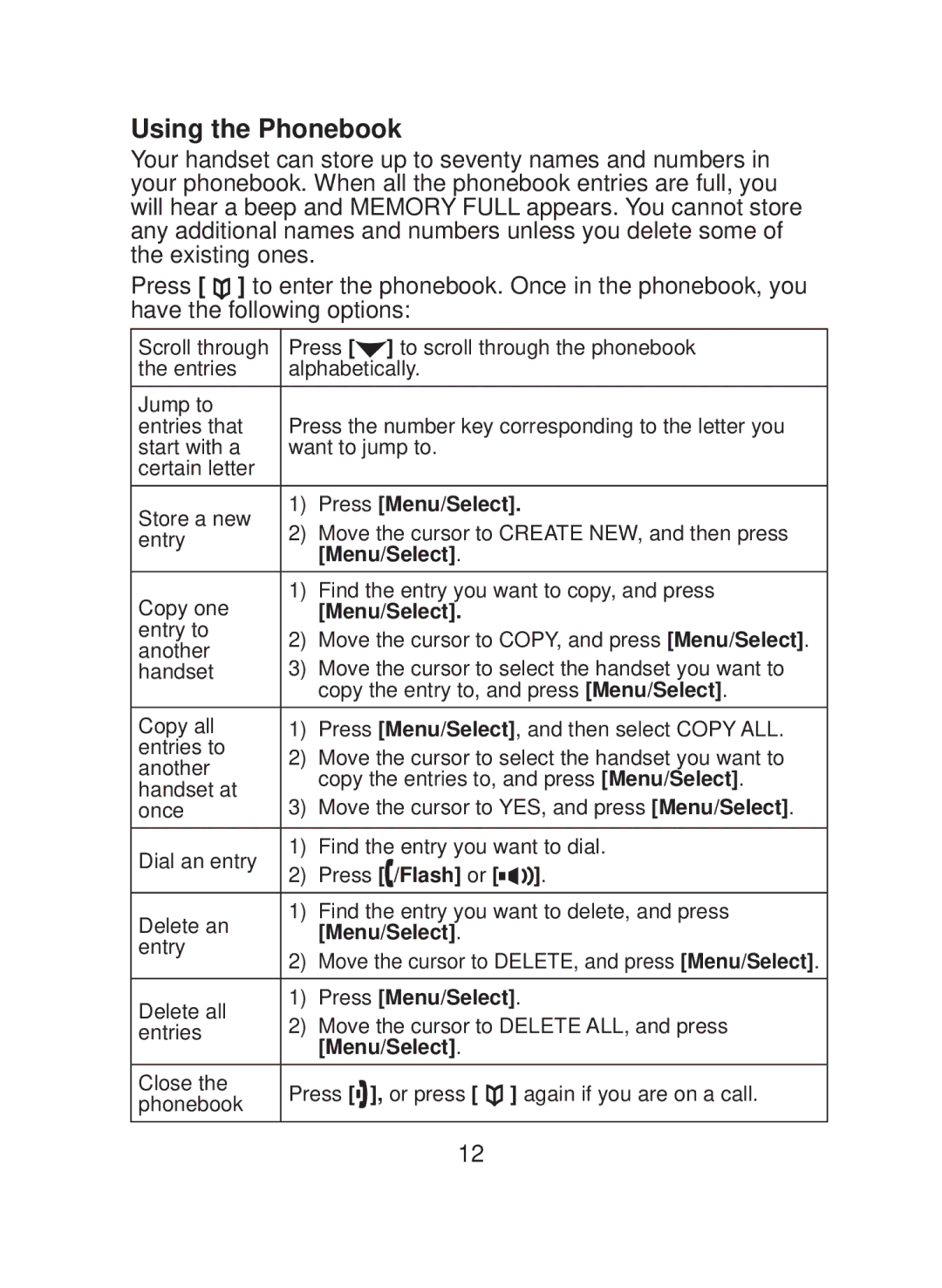 Uniden DCX200 Series owner manual Using the Phonebook 