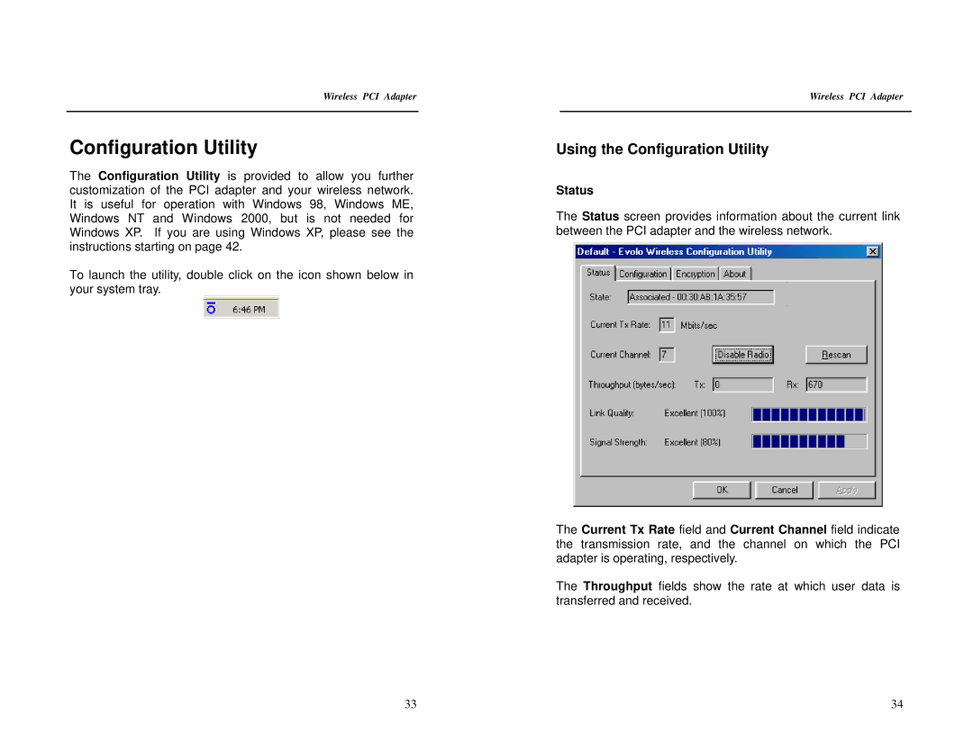 Uniden DCX200 warranty Using the Configuration Utility, Status 