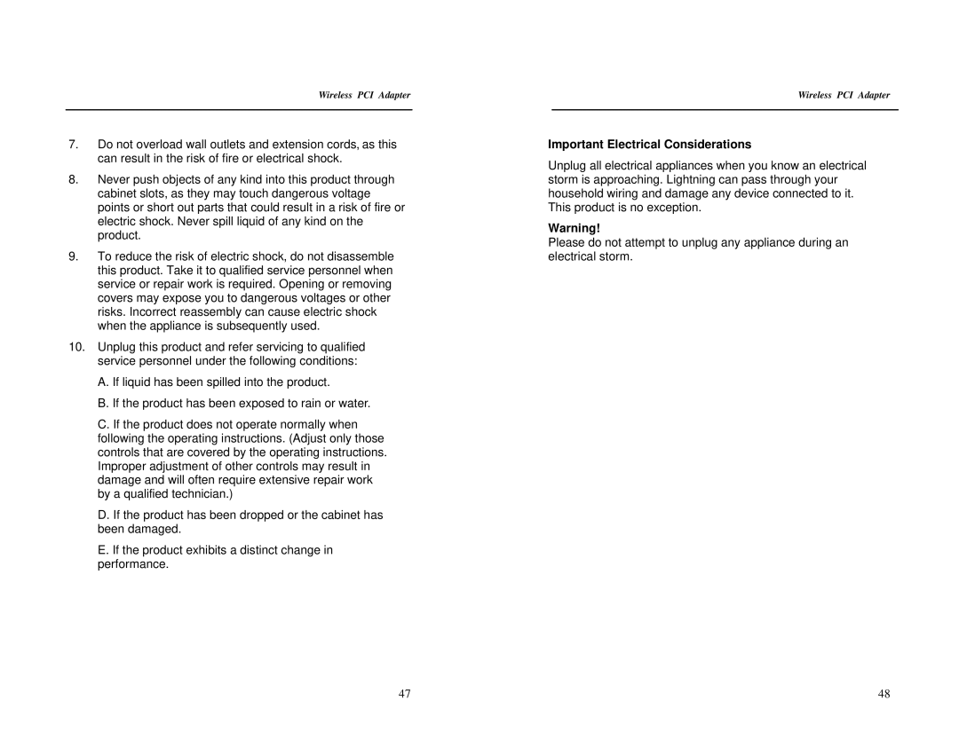 Uniden DCX200 warranty Important Electrical Considerations 