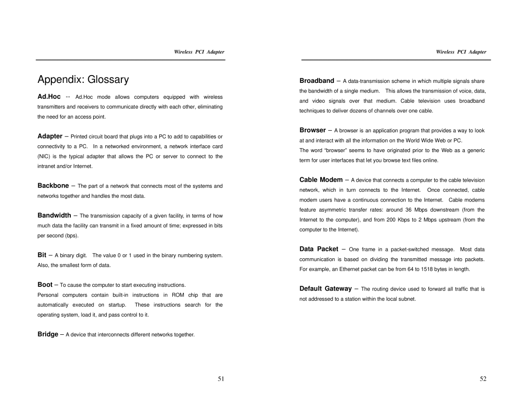 Uniden DCX200 warranty Appendix Glossary 