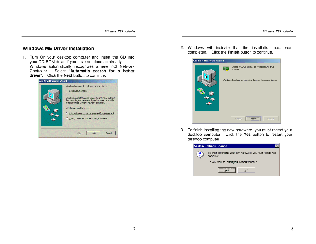 Uniden DCX200 warranty Windows ME Driver Installation 