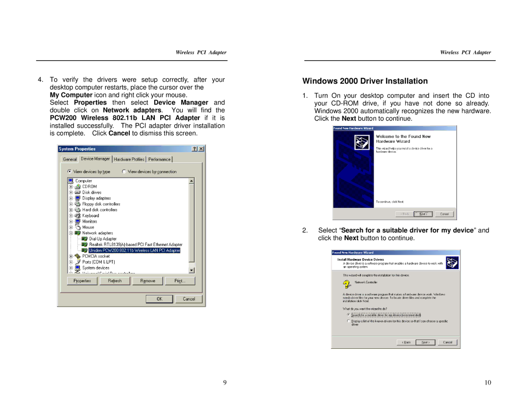 Uniden DCX200 warranty Windows 2000 Driver Installation 