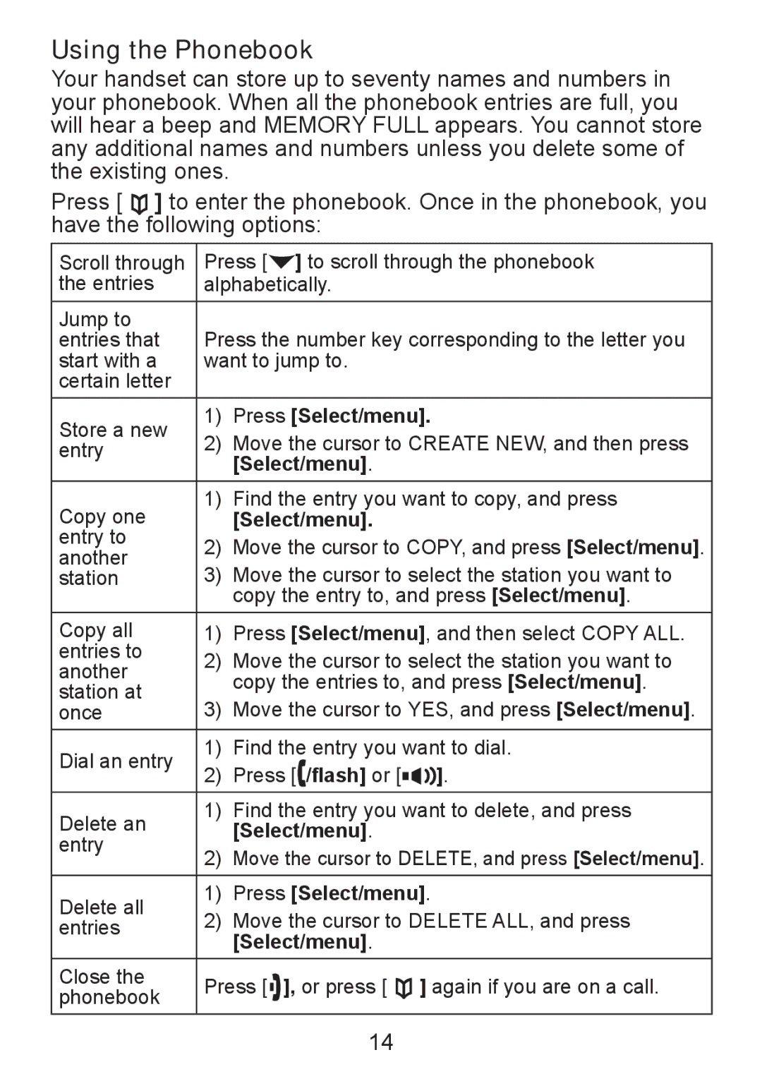 Uniden DCX300 Series manual Using the Phonebook 