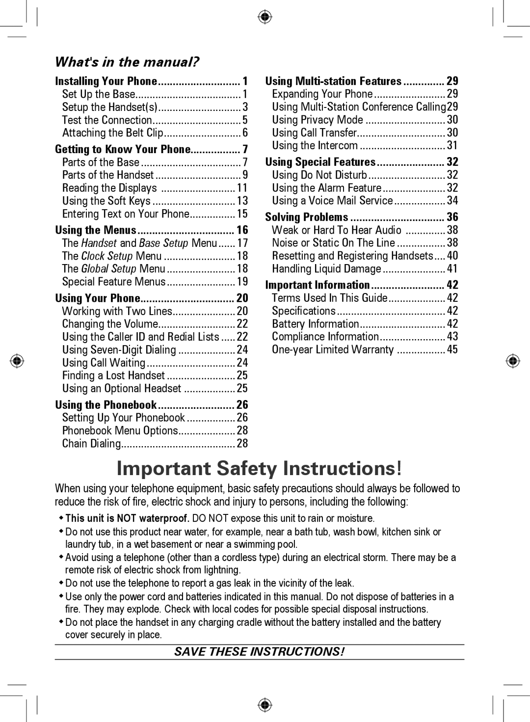 Uniden DECT4066-3, DCX400, DRX402, DECT4066-5, DECT4066-2, DECT4066-4 Important Safety Instructions, Whats in the manual? 