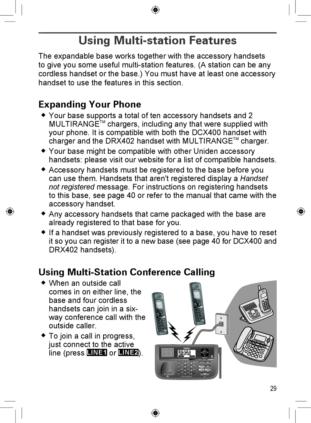 Uniden DECT4066-6, DCX400 manual Using Multi-station Features, Expanding Your Phone, Using Multi-Station Conference Calling 