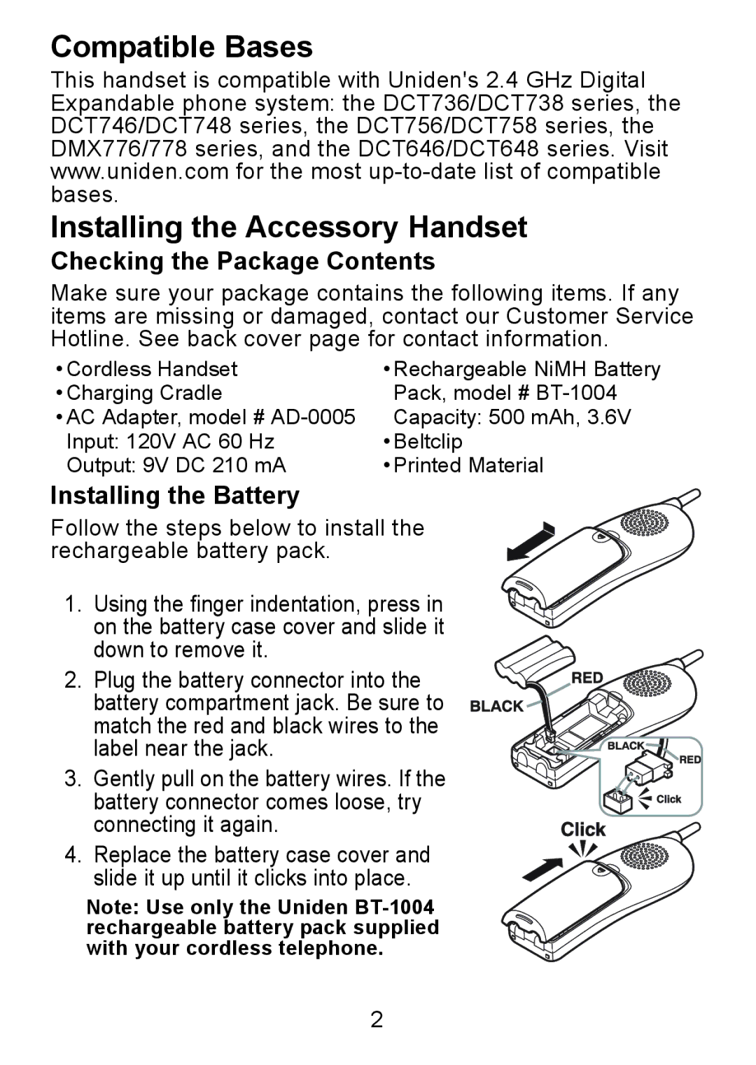 Uniden DCX730 Series manual Compatible Bases Installing the Accessory Handset, Checking the Package Contents 