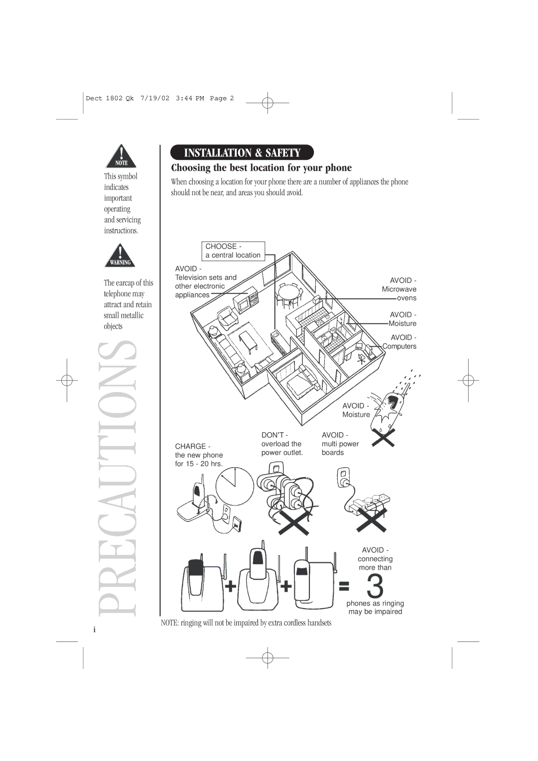 Uniden DECT 1807, DECT 1806 quick start Installation & Safety, Choosing the best location for your phone 