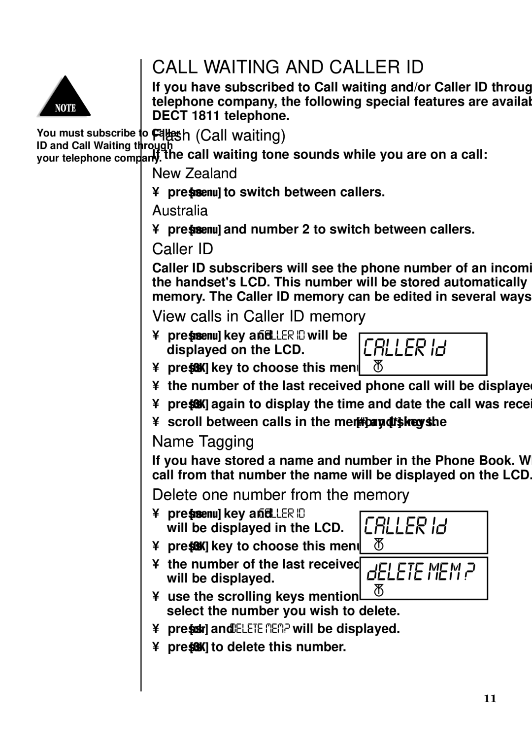 Uniden DECT 1811 manual Call Waiting and Caller ID 