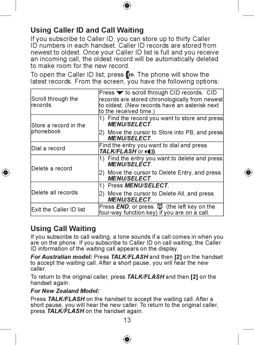 Uniden DECT 2035 Series, DECT 2015 Series, DECT 2005 Series manual Using Caller ID and Call Waiting, Using Call Waiting 