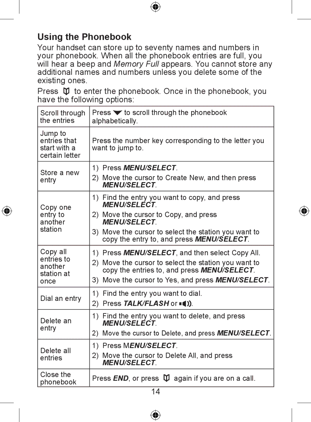 Uniden DECT 2015 Series, DECT 2005 Series, DECT 2035 Series manual Using the Phonebook 