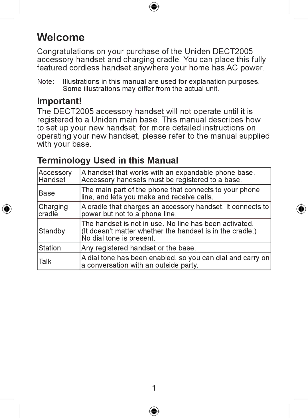 Uniden DECT 2035 Series, DECT 2015 Series, DECT 2005 Series manual Welcome, Terminology Used in this Manual 