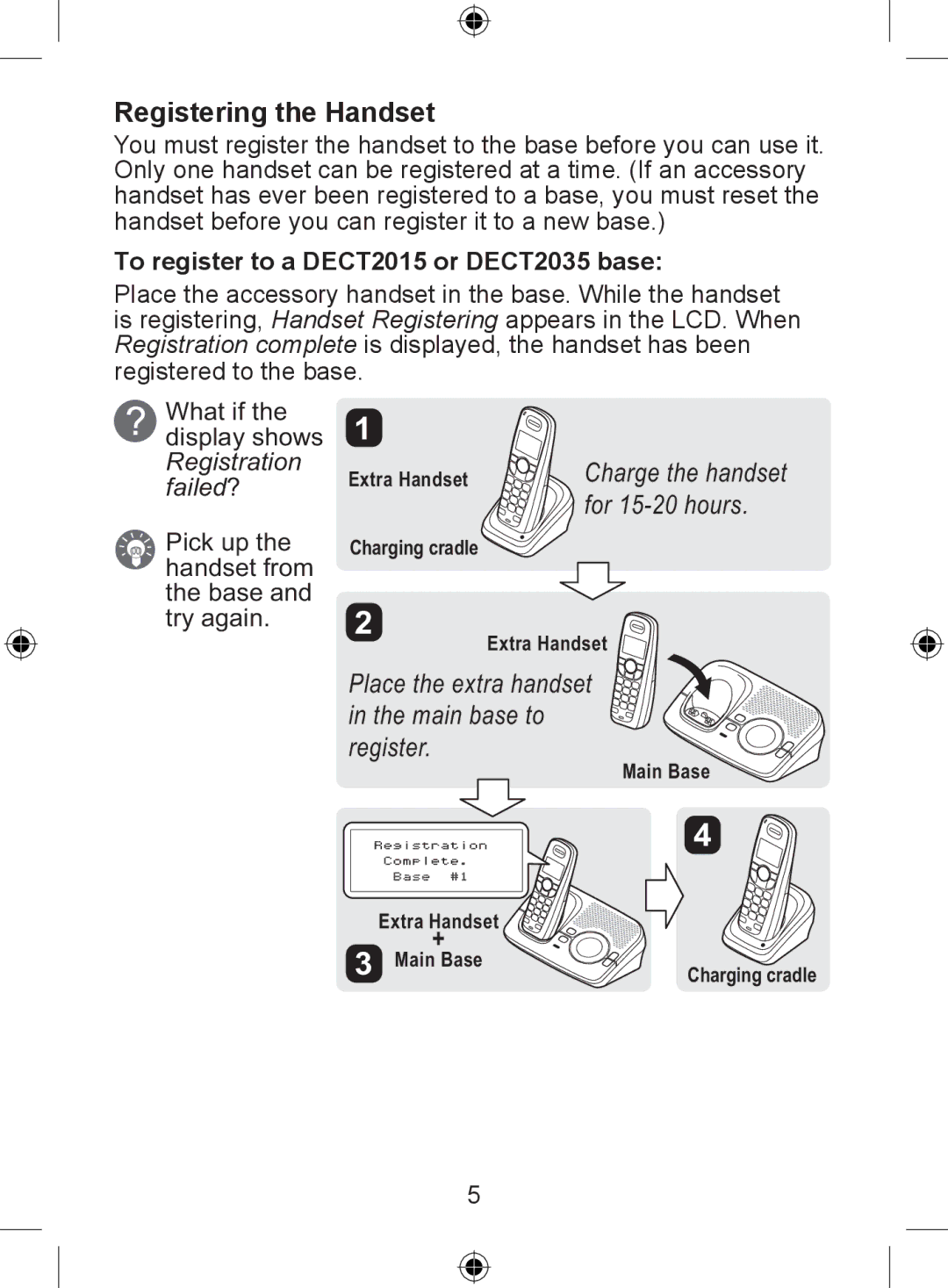 Uniden DECT 2015 Series, DECT 2005 Series manual Registering the Handset, To register to a DECT2015 or DECT2035 base 