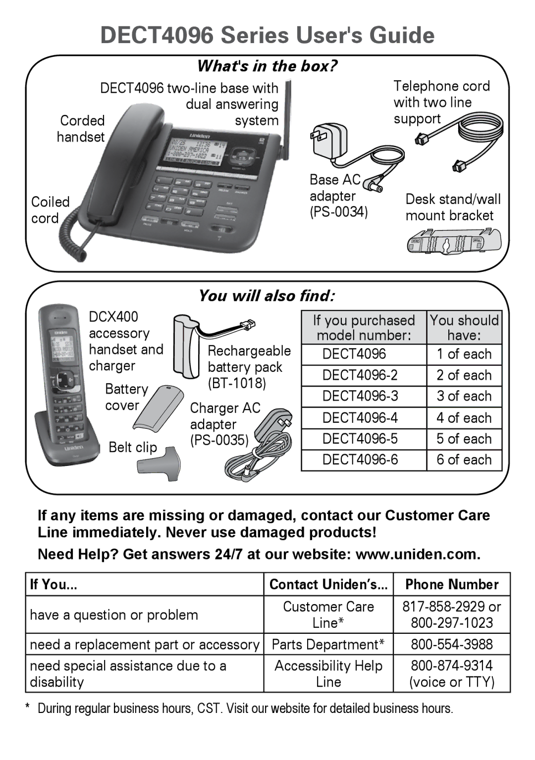 Uniden DECT 4096 manual DECT4096 Series Users Guide, Whats in the box?, You will also find, Phone Number 