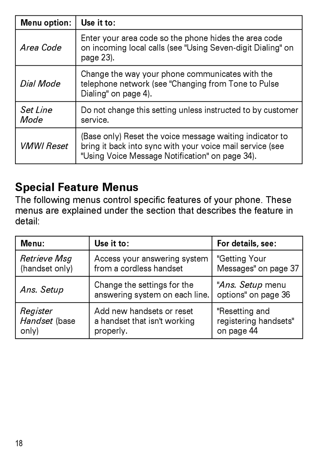 Uniden DECT4096 Series, DECT 4096 manual Special Feature Menus 