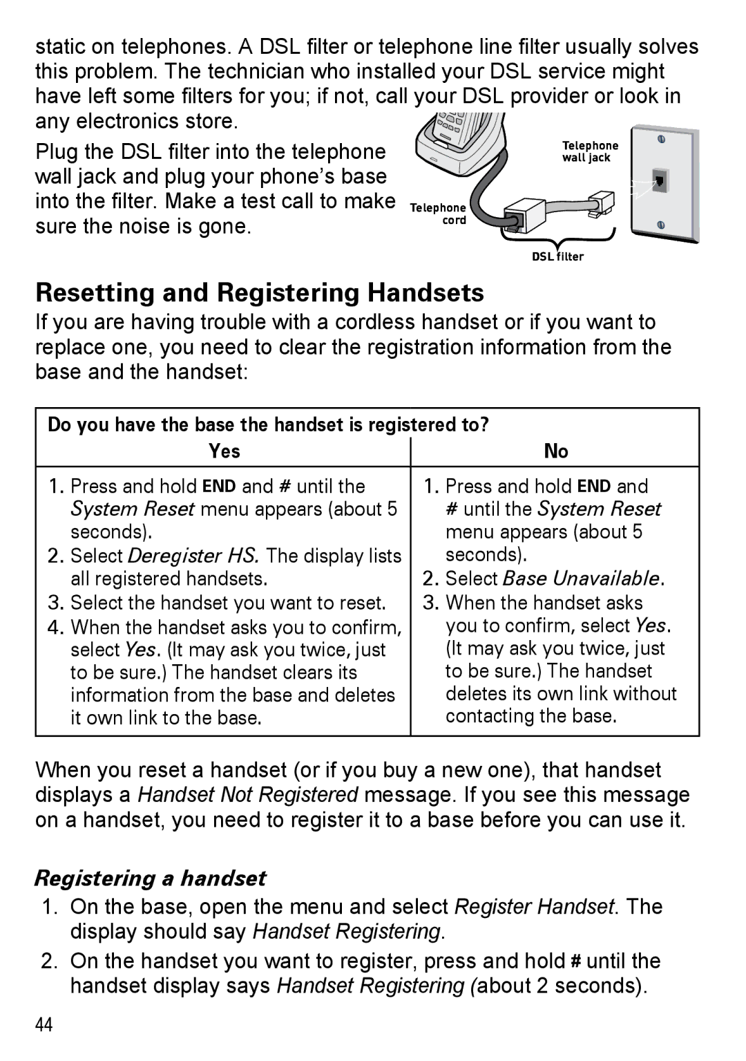 Uniden DECT4096, DECT 4096 manual Resetting and Registering Handsets, Registering a handset, # until the System Reset 