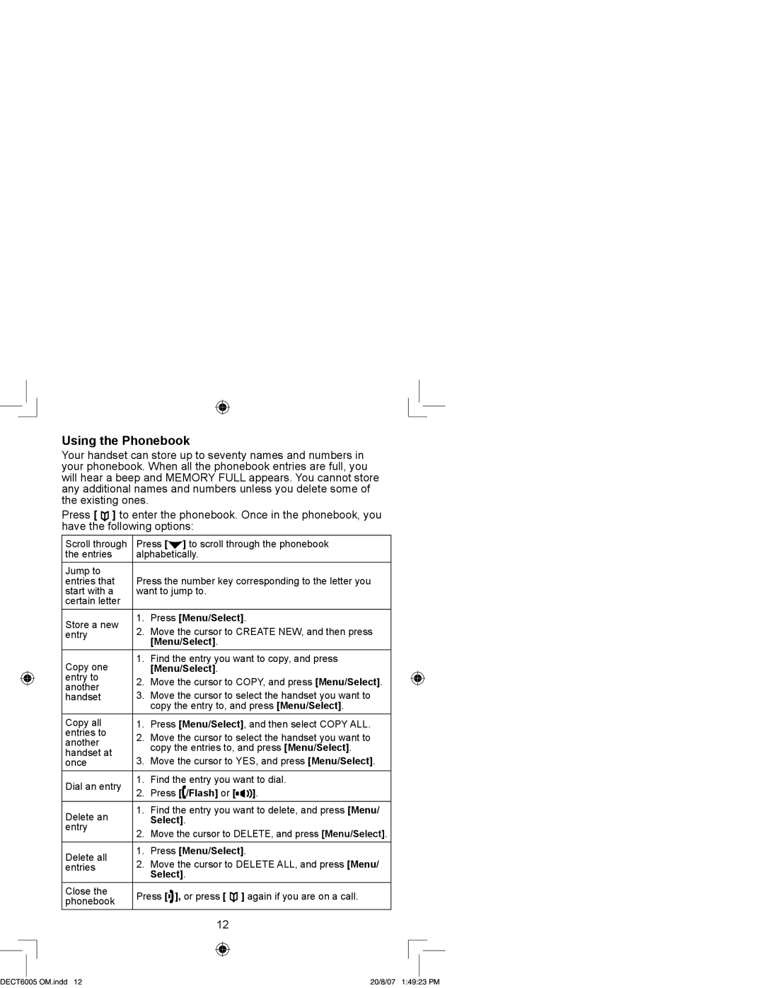 Uniden DECT 6015, DECT 6035 manual Using the Phonebook 