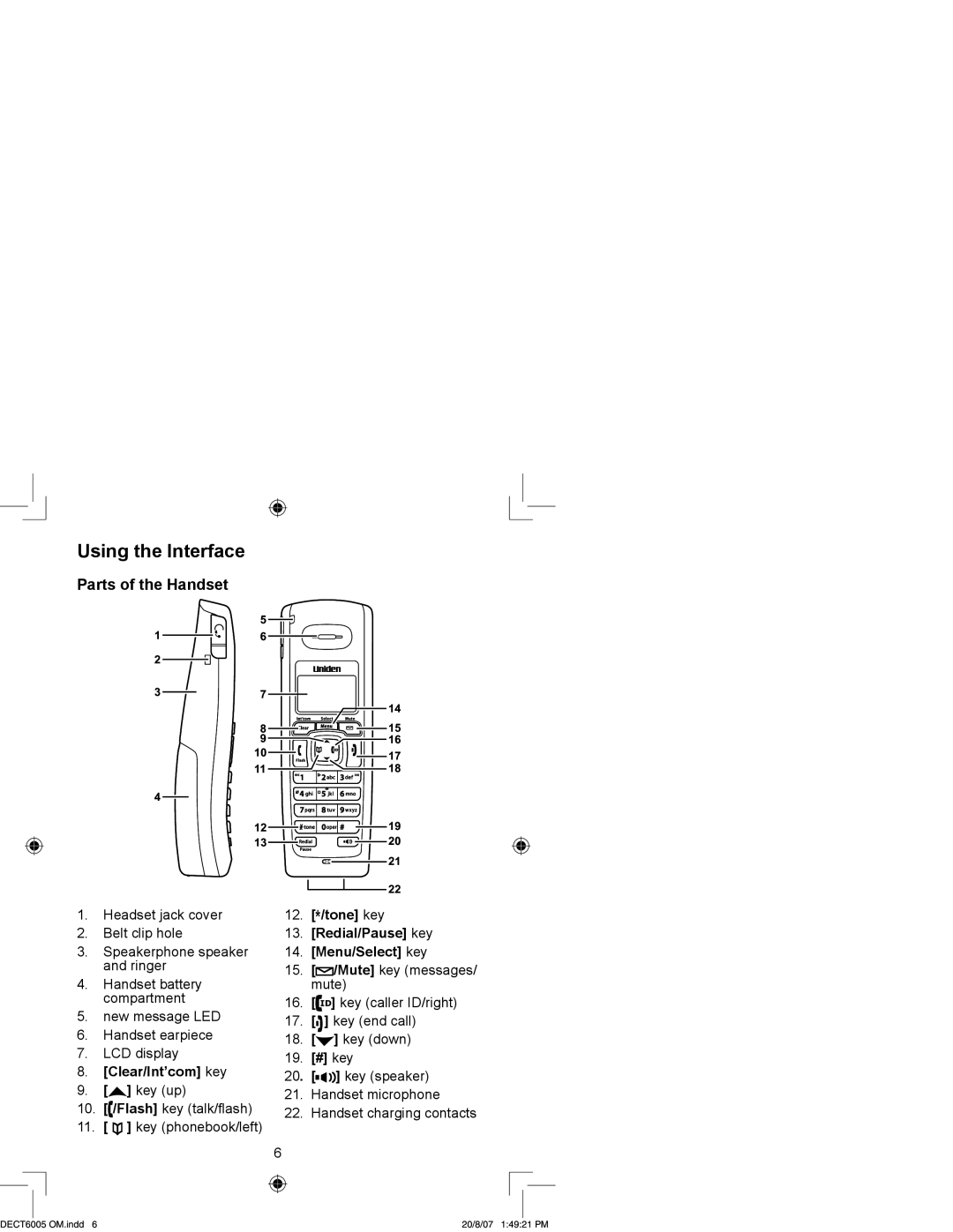 Uniden DECT 6015, DECT 6035 manual Using the Interface, Parts of the Handset 