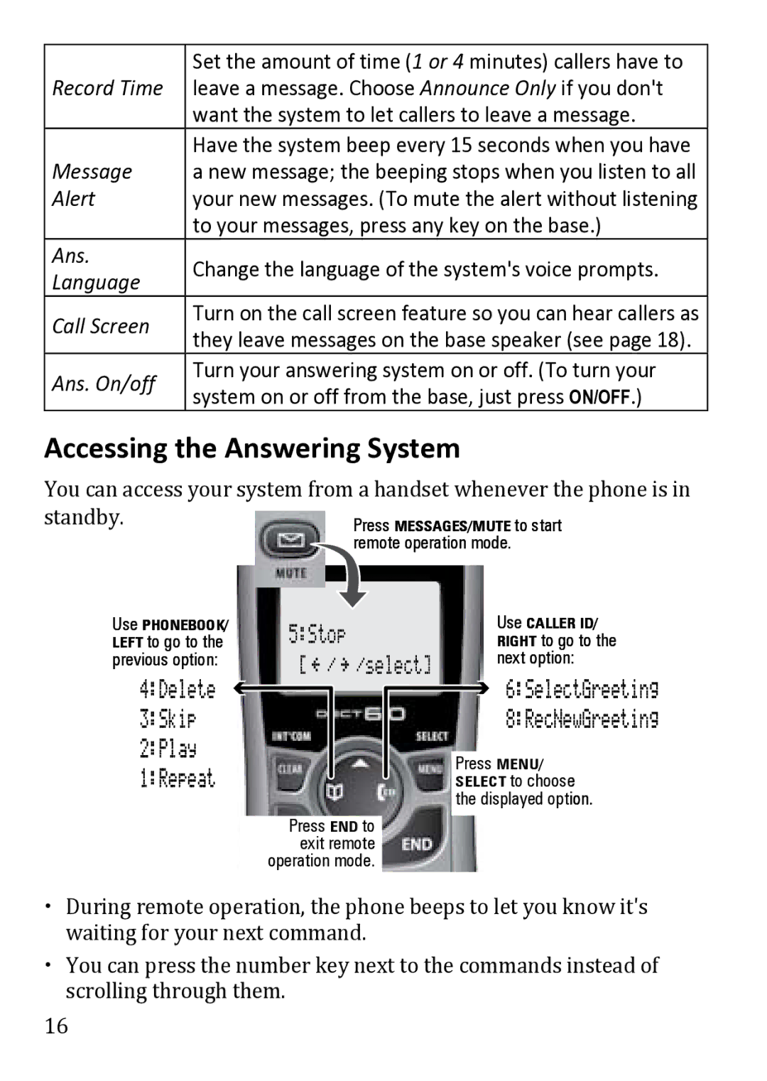 Uniden DECT1480 manual Accessing the Answering System 