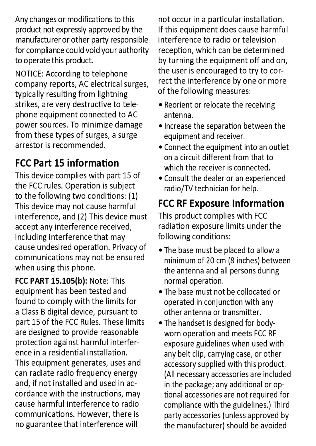 Uniden DECT1480 manual FCC Part 15 information, Reorient or relocate the receiving antenna 