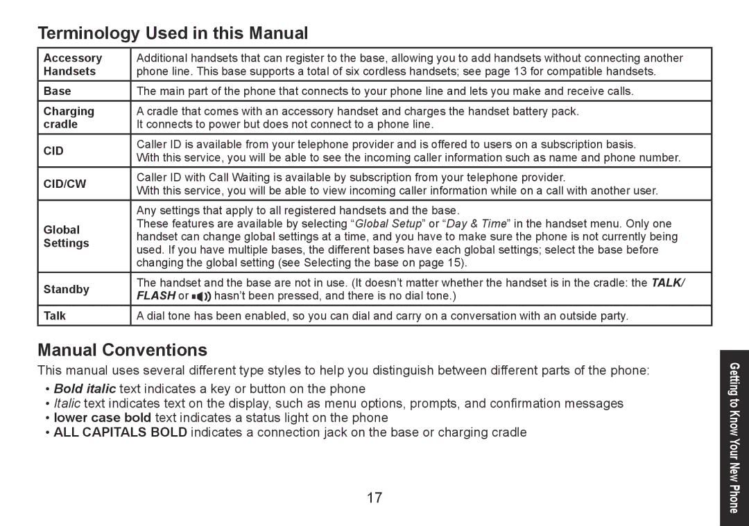 Uniden DECT1560 Series manual Terminology Used in this Manual, Manual Conventions 