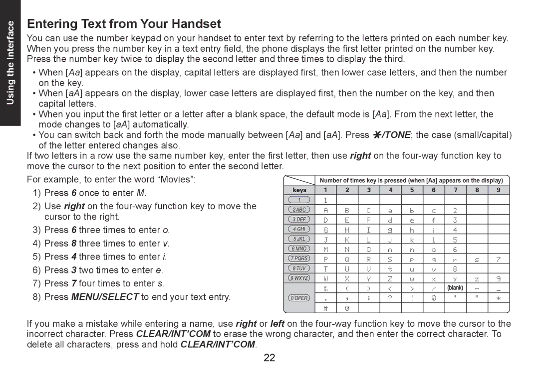 Uniden DECT1560 Series manual Entering Text from Your Handset 