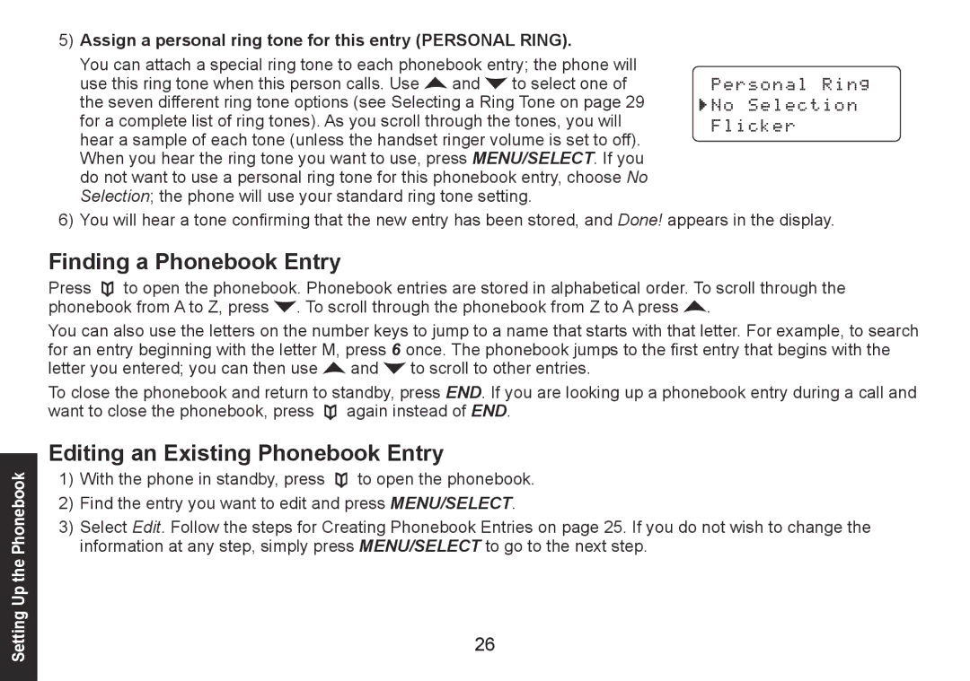 Uniden DECT1560 Series manual Finding a Phonebook Entry, Editing an Existing Phonebook Entry 