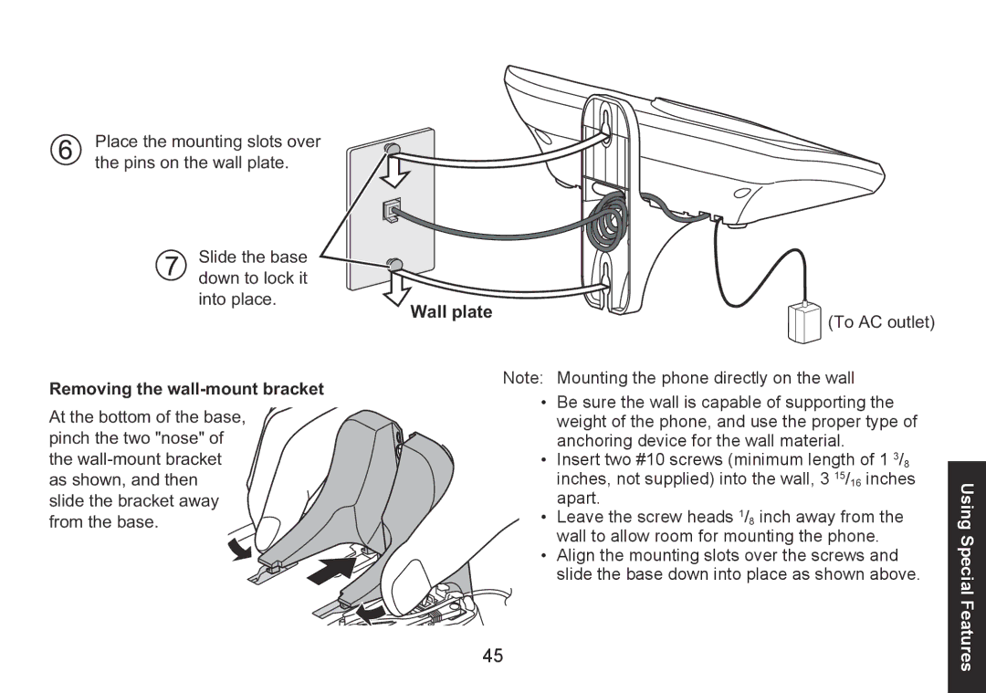 Uniden DECT1560 Series manual Removing the wall-mount bracket 