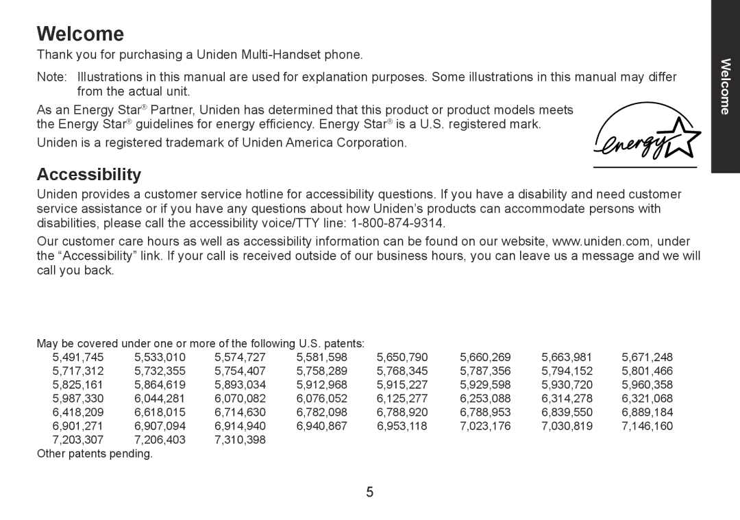 Uniden DECT1560 Series manual Welcome, Accessibility 