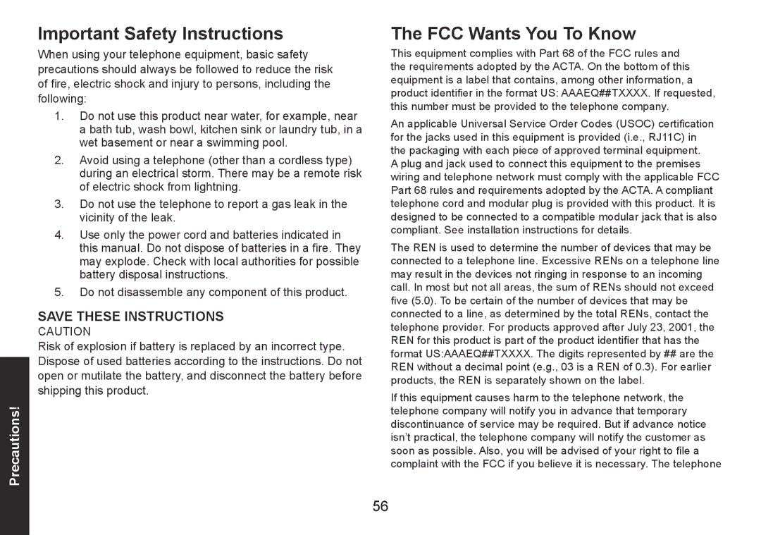 Uniden DECT1560 Series manual Important Safety Instructions, FCC Wants You To Know 