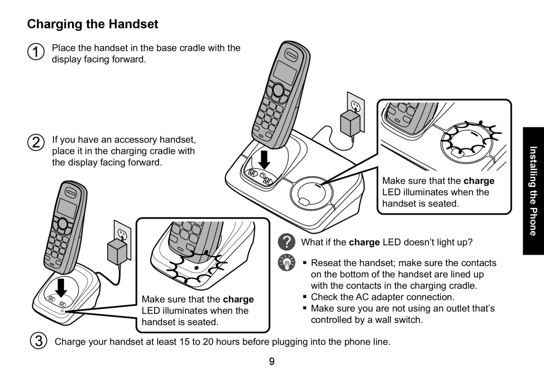 Uniden DECT1560 Series manual Charging the Handset 