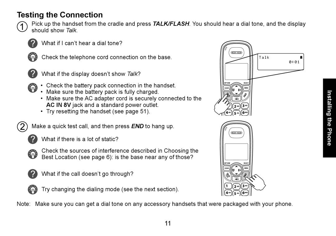 Uniden DECT1560 manual Testing the Connection 