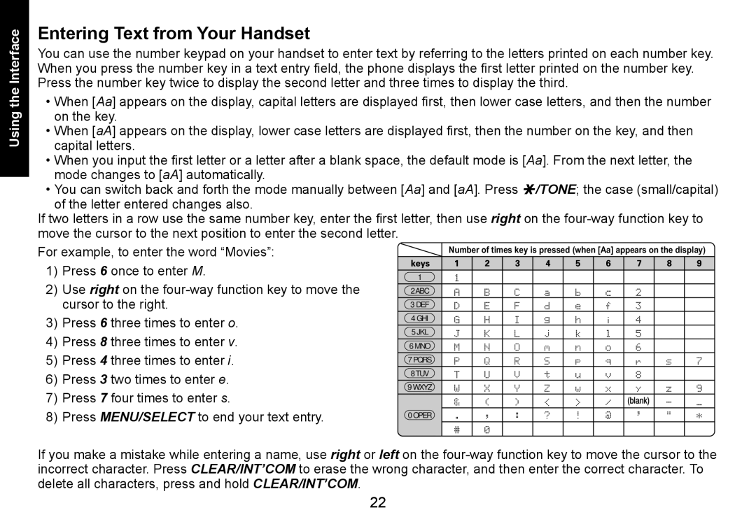 Uniden DECT1560 manual Entering Text from Your Handset 