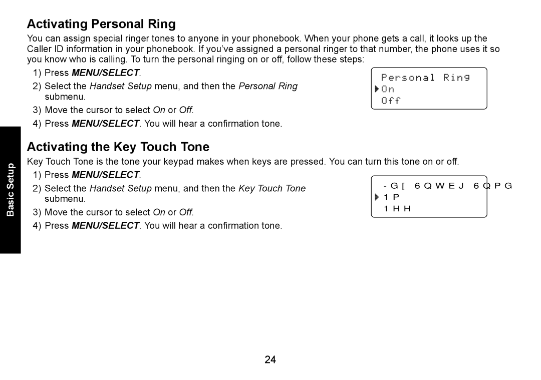 Uniden DECT1560 manual Activating Personal Ring, Activating the Key Touch Tone 