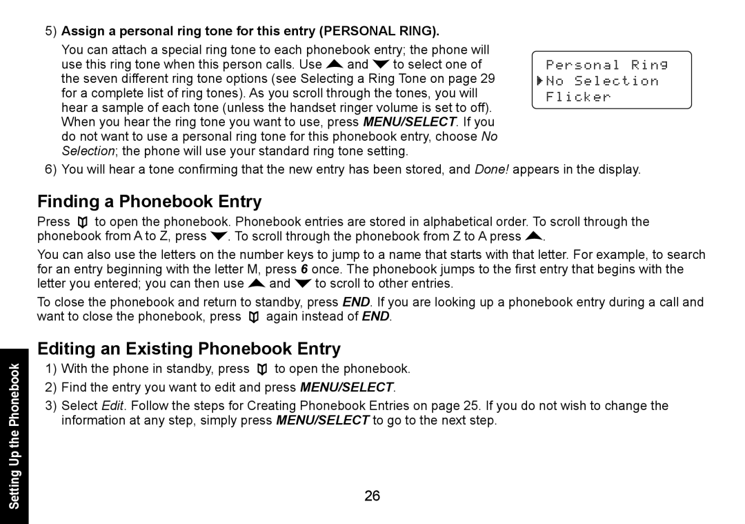 Uniden DECT1560 manual Finding a Phonebook Entry, Editing an Existing Phonebook Entry 