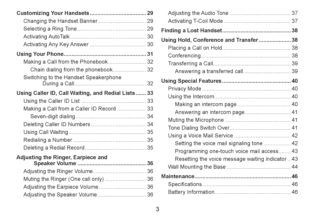 Uniden DECT1560 Customizing Your Handsets, Using Your Phone, Using Caller ID, Call Waiting, and Redial Lists, Maintenance 