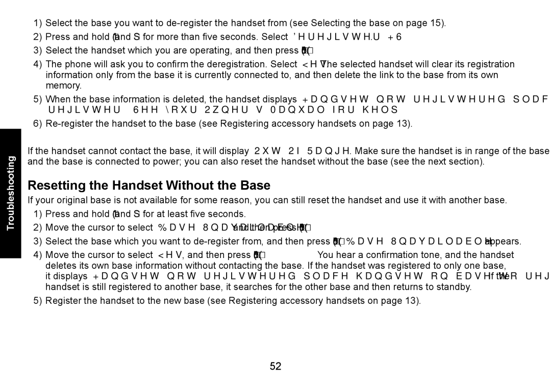 Uniden DECT1560 manual Resetting the Handset Without the Base 