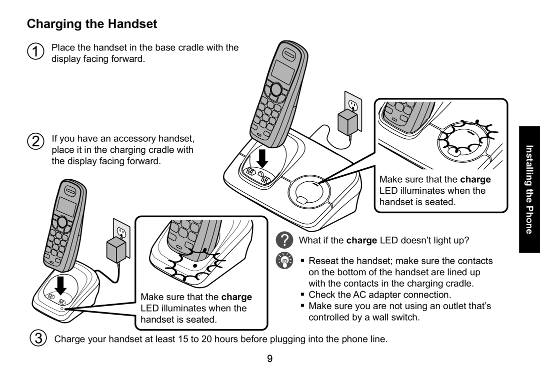 Uniden DECT1560 manual Charging the Handset 