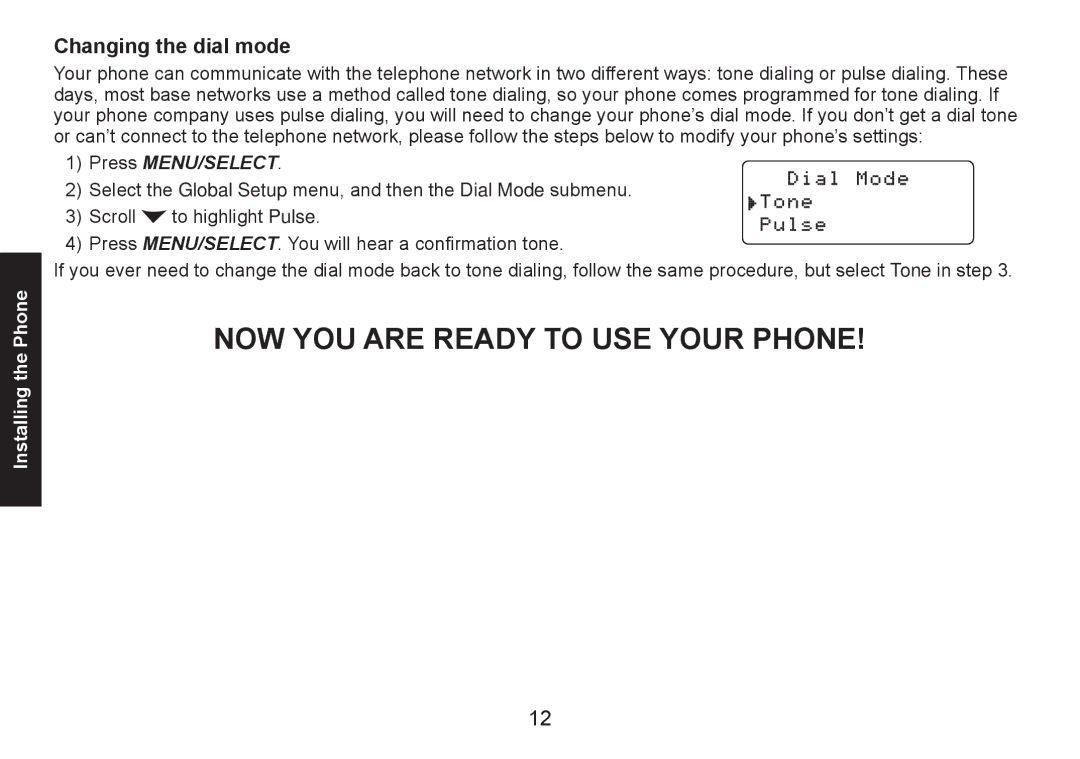 Uniden DECT1580 Series manual Changing the dial mode, Press MENU/SELECT 